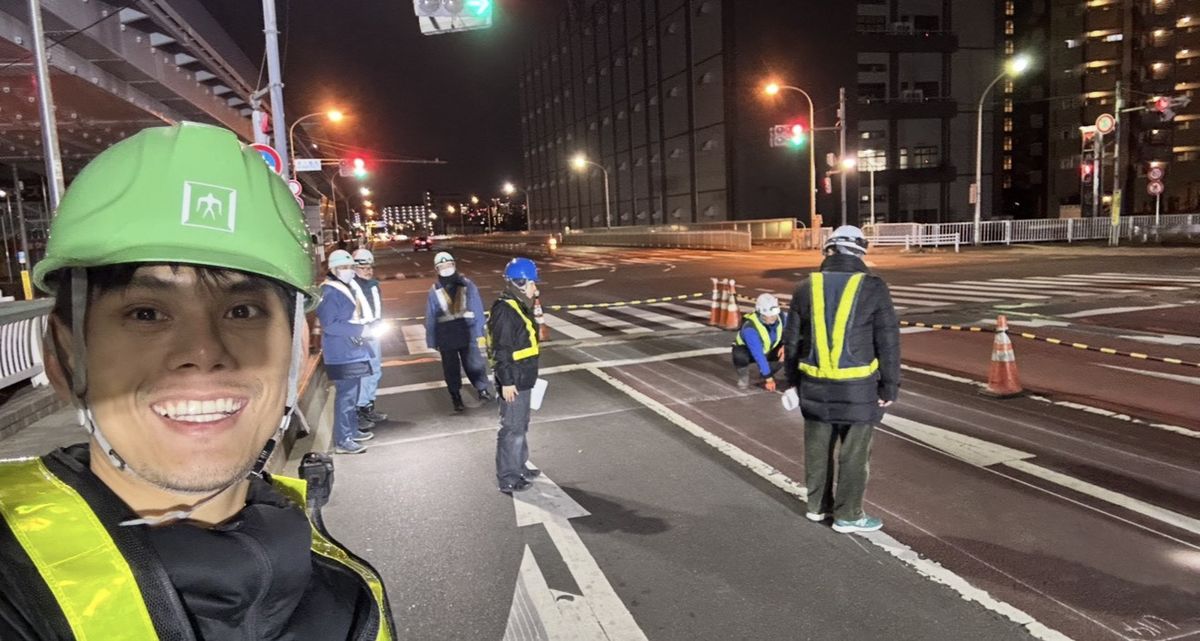 Night field survey in Tokyo