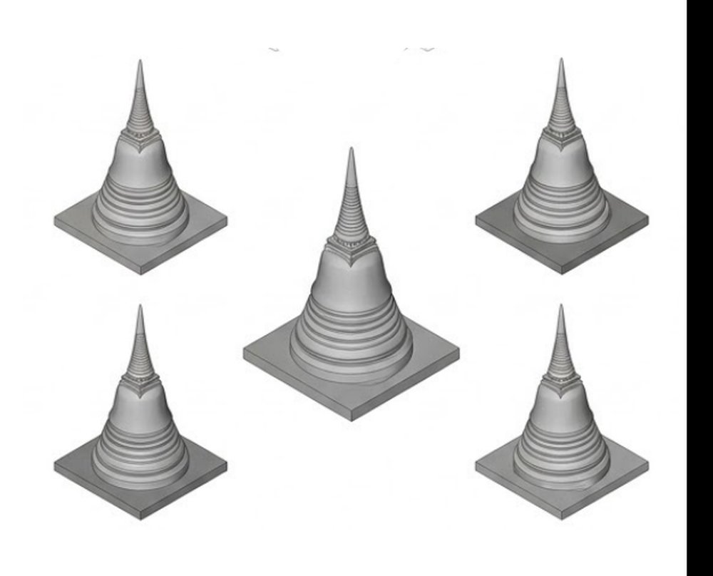 Study renders of reconstructed pagoda geometry in 3D